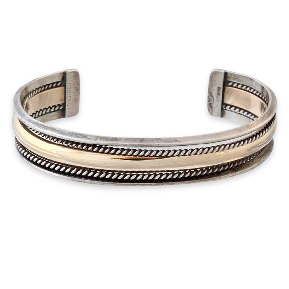 Vintage Sterling Silver & 12K Gold Filled Cuff Bracelet Two Tone Native American - Picture 2 of 7